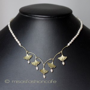（画像用） Michaudネックレス　新着 　真珠　イチョウの葉