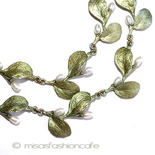 （画像用） マイケルミショー ネックレス 真珠と葉ボタニカル