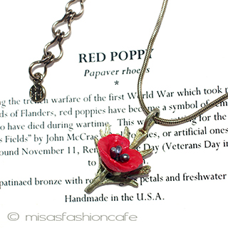 （画像用） マイケルミショーネックレス 真珠　赤いポピーの花