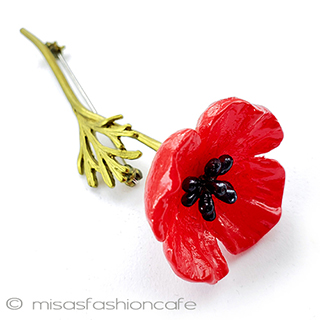 （画像用） 真珠の花ブローチ 赤いポピーフラワー