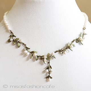 （画像用） パールの花　ネックレス 真珠と葉　ボタニカル