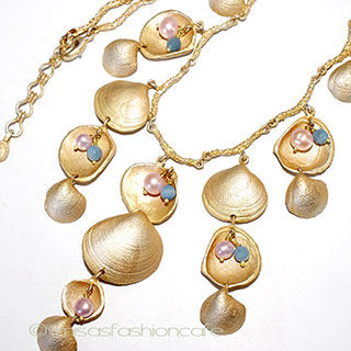 （画像用） マイケルミショー　シェル 真珠天然石ネックレス