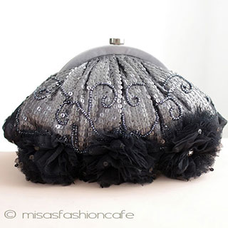 （画像用） SANTI サンティ クラッチ グレーｘBLKフラワー