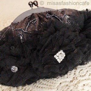 （画像用） SANTI サンティ クラッチ ブラック花 （小）