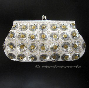 （画像用） SANTI サンティ クラッチ シルバー＆ゴールド小花