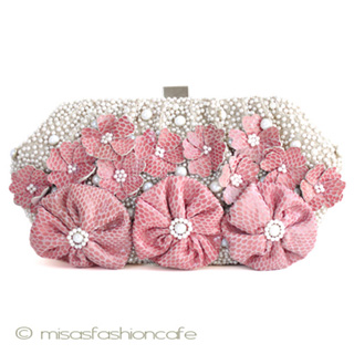 （画像用） SANTIサンティ　バッグ パール＆レザーフラワー