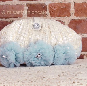 （画像用） SANTI サンティ クラッチ 　水色フラワー（ワイド）