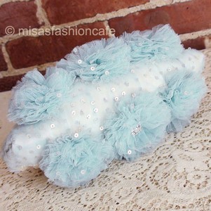 （画像用） SANTI サンティ クラッチ 　水色フラワー（ワイド）