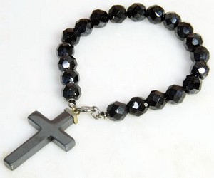 （画像用） アンティーク　十字架クロス 天然石ヒメタイト　ブレス