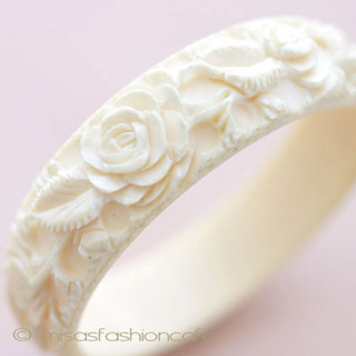 （画像用） 本象牙　アイボリー ローズ　バングル