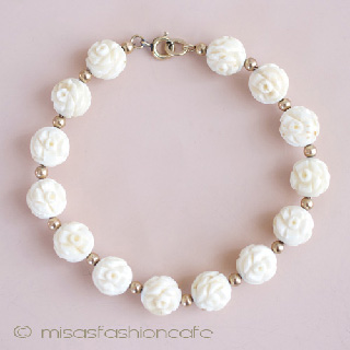 （画像用） 象牙アイボリー14Kgf　 お花　ブレスレット