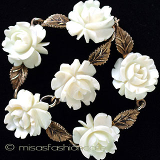 （画像用） 本象牙　アイボリー 　 ローズ　ブレスレット