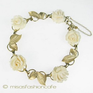 （画像用） 本象牙 アイボリー 14K ローズ ブレスレット