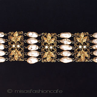 （画像用） アンティーク　ブレスレット バロックパール　金葉