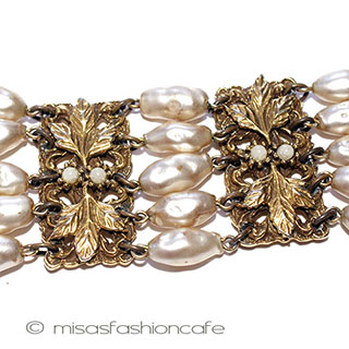 （画像用） アンティーク　ブレスレット バロックパール　金葉