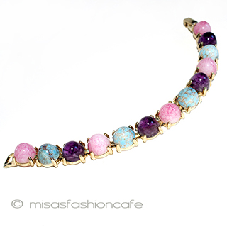 （画像用） ターコイズ紫ピンク アートグラス　ブレス