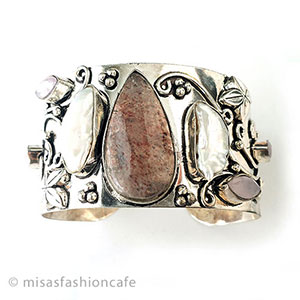 （画像用） 真珠・天然石ブレスレット ローズクオーツ　銀製