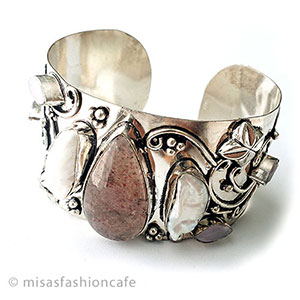 （画像用） 真珠・天然石ブレスレット ローズクオーツ　銀製