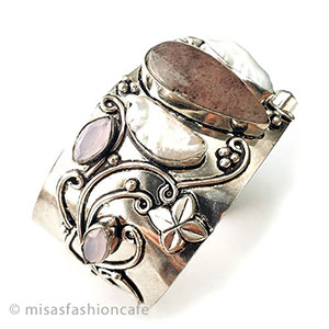 （画像用） 真珠・天然石ブレスレット ローズクオーツ　銀製