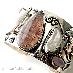 （画像用） 真珠・天然石ブレスレット ローズクオーツ　銀製