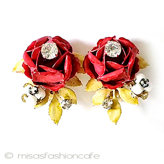 （画像用） ヴィンテージイヤリング エナメルRSローズ花