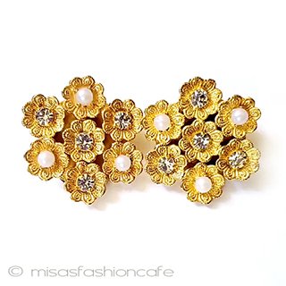 （画像用） ヴィンテージイヤリング パール＆クリスタルの花