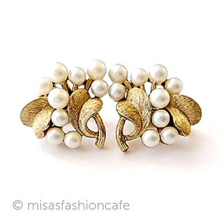 （画像用） Trifari　 トリファリ パール金葉イヤリング