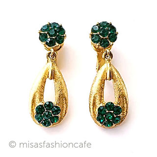 （画像用） Trifari　 トリファリ グリーンの花イヤリング