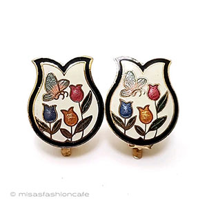 （画像用） ヴィンテージジュエリー 蝶とお花畑イヤリング