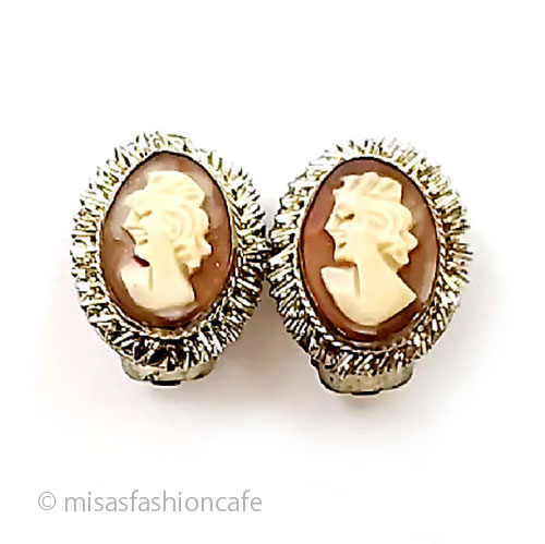 （画像用） アンティークジュエリー シェルカメオイヤリング