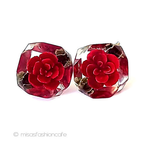 （画像用） ヴィンテージジュエリー ローズのお花イヤリング