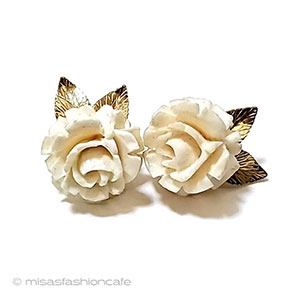 （画像用） 象牙アイボリー12Kgf刻印 ローズ花イヤリング