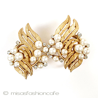 （画像用） Trifari　 トリファリ パール金葉　イヤリング