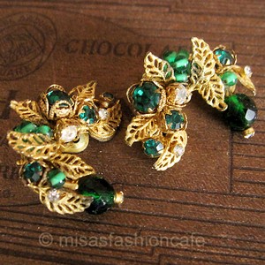 （画像用） DeMario NY　イヤリング フォレストグリーン 花