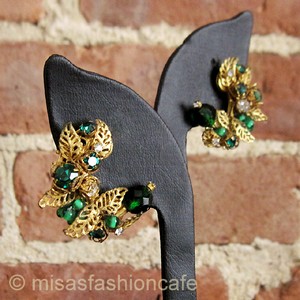 （画像用） DeMario NY　イヤリング フォレストグリーン 花