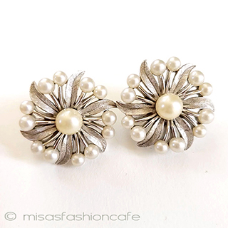 （画像用） Trifari　 トリファリ パール銀花イヤリング