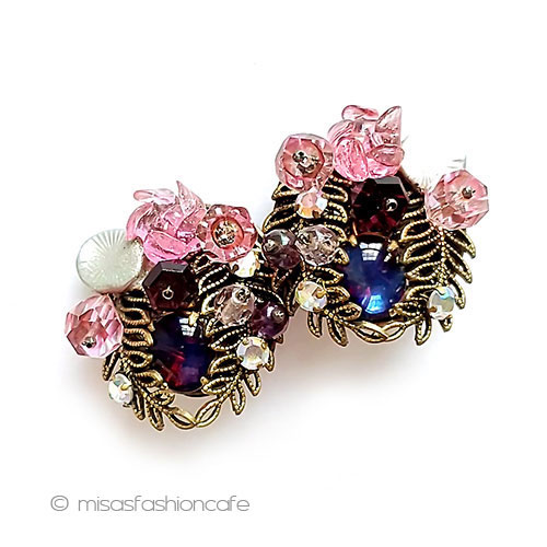 （画像用） アンティークジュエリー ガラスの花イヤリング