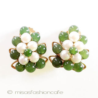 （画像用） 本真珠・翡翠・12Kgf フローラル　イヤリング