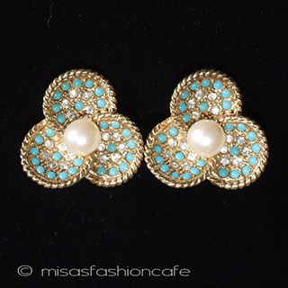 （画像用） Carnegie　イヤリング ターコイズ＆パールの花