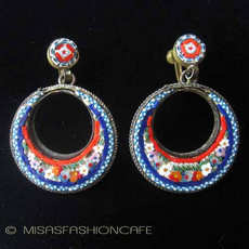 （画像用） ITALY製　イヤリング 三日月花　モザイク