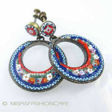 （画像用） ITALY製　イヤリング 三日月花　モザイク