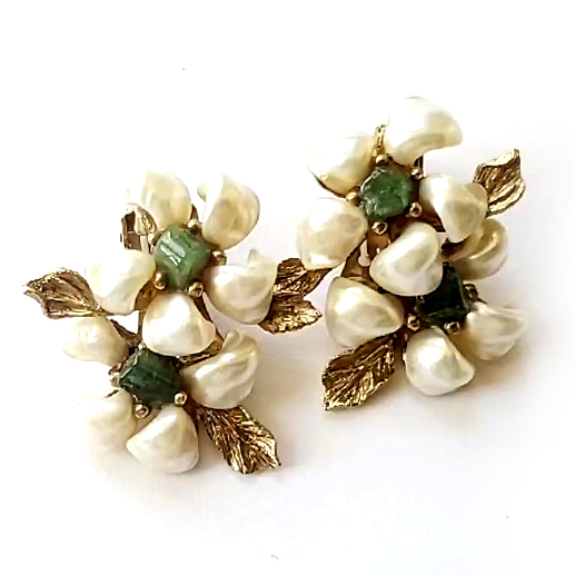 （画像用） ＳＷＯＢＯＤＡイヤリング MOパール翡翠天然石の花