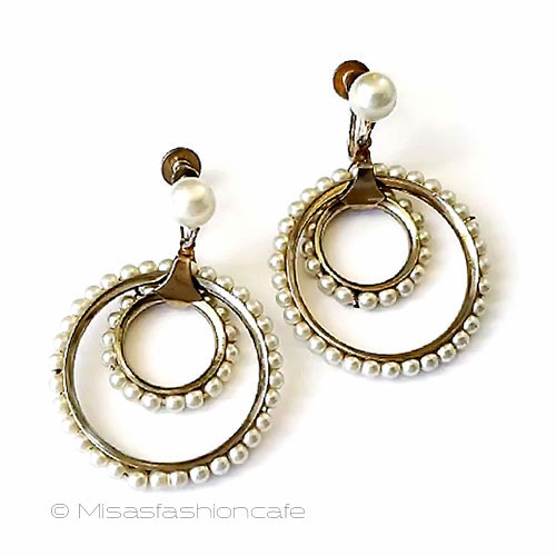 （画像用） ヴィンテージイヤリング パール２連　フープ
