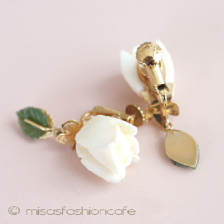 （画像用） 本象牙・ヒスイ　12K　 ローズ イヤリング