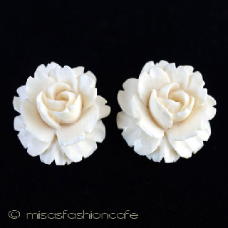（画像用） 本象牙 アイボリー ローズ イヤリング