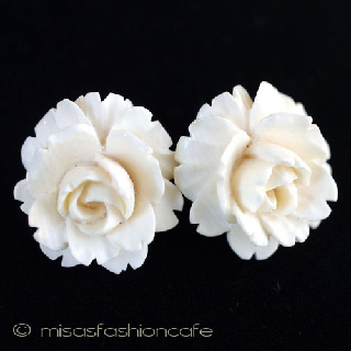 （画像用） 本象牙 アイボリー ローズ イヤリング