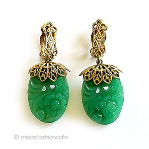 （画像用） アンティークジュエリー ガラス花カメオドロップ