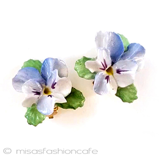 （画像用） パンジー・すみれの花 英国製　イヤリング