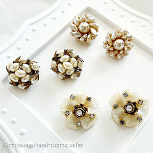 （画像用） ヴィンテージイヤリング 「花パール」3点セット