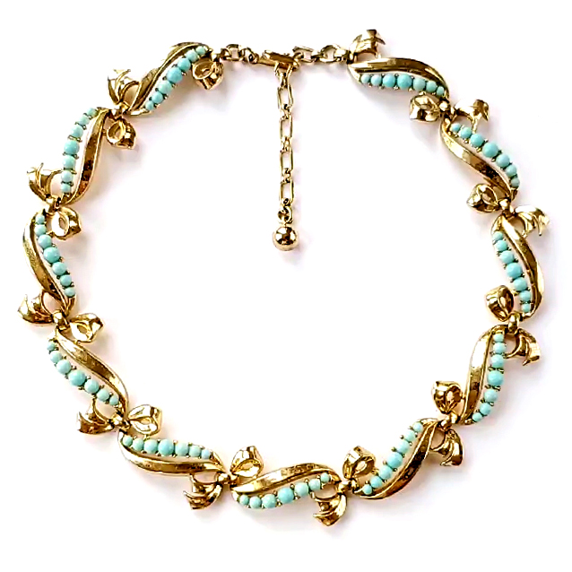 （画像用） ヴィンテージ　トリファリ　 ターコイズ　リボン